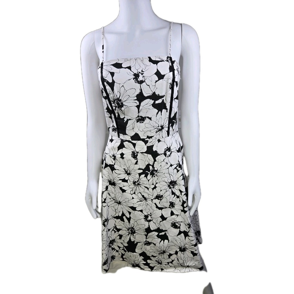 WHBM Strapless Black White Floral‎ Flounce Tiered Midi Shift  Dress size 6